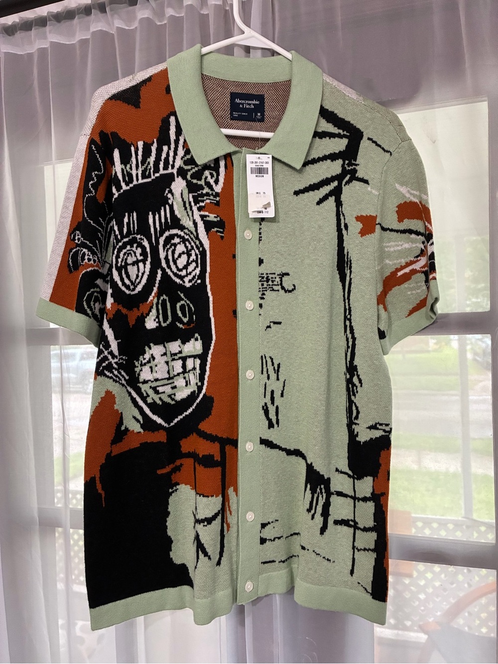 Abercrombie & Fitch Basquiat Ripple Junction All Over Print Graphic Polo Shirt M